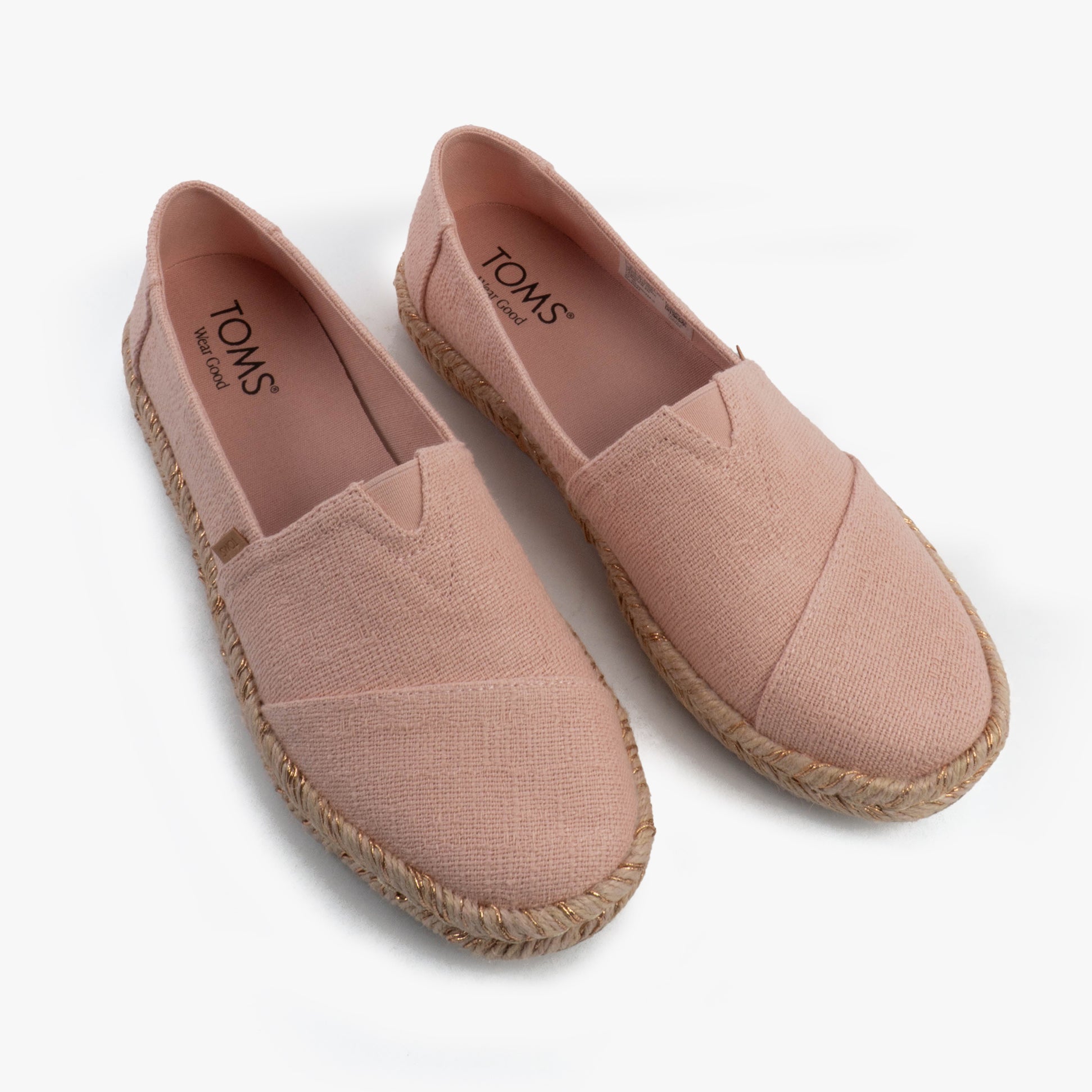 TOMS ALPARGATA ROPE 2.0 Womens Espadrille Pink slip-on shoes front view with round toe and jute sole