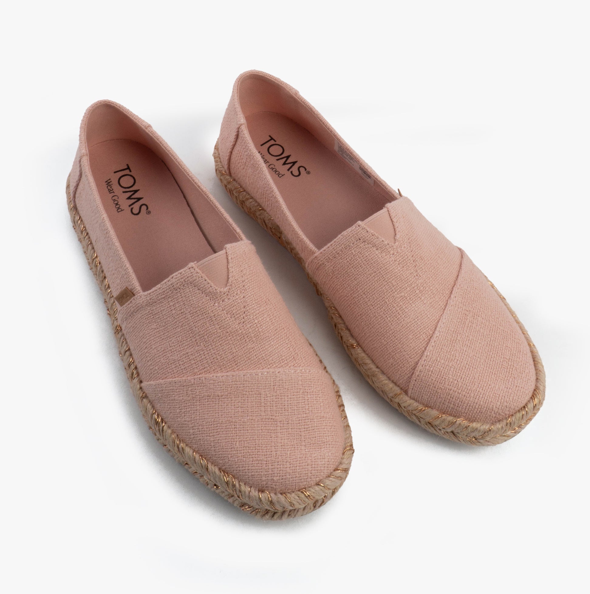 TOMS ALPARGATA ROPE 2.0 Womens Espadrille Pink slip-on shoes front view with round toe and jute sole