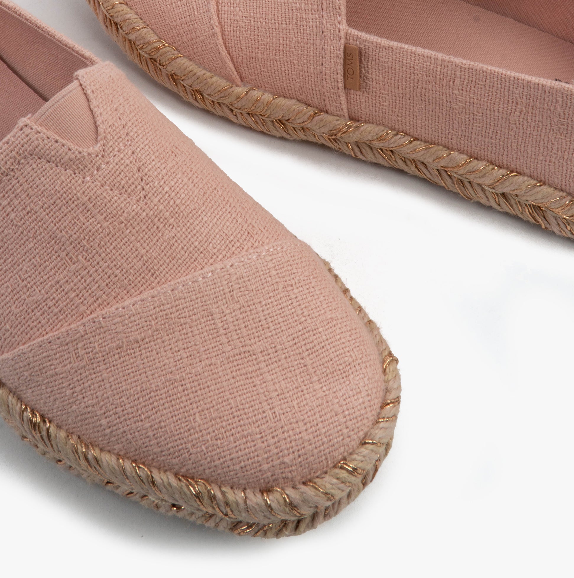 TOMS ALPARGATA ROPE 2.0 Womens Espadrille Pink close-up view of textile upper and braided sole