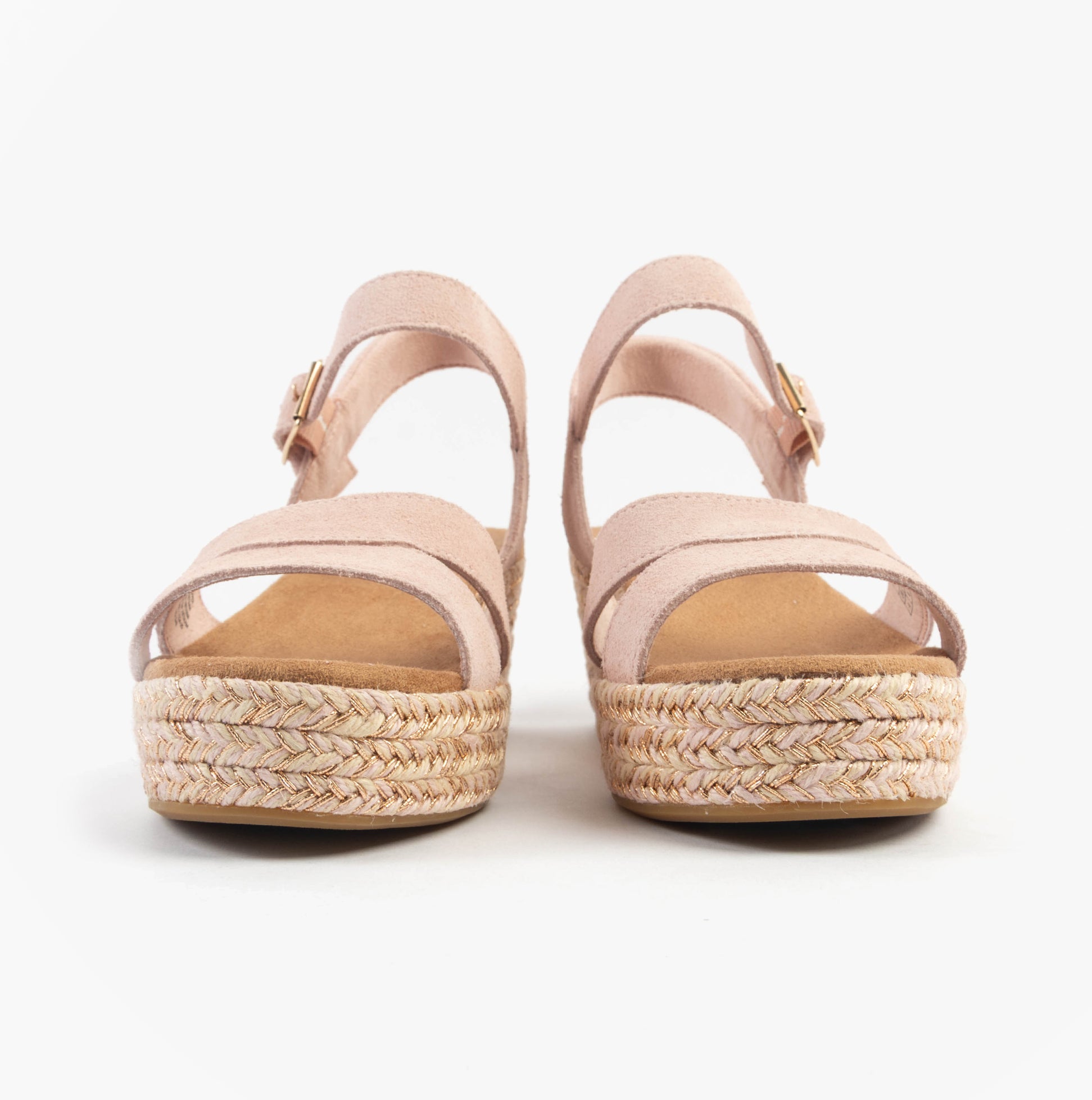 TOMS AUDREY Womens Sandals Pink detail view showcasing the suede upper and unique block heel design.