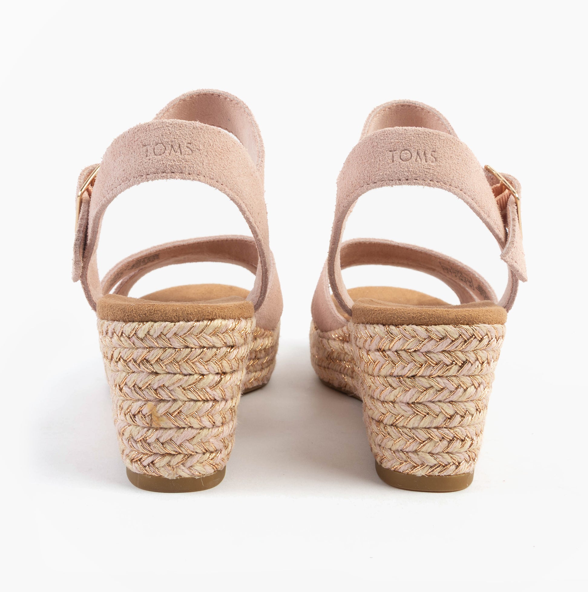 TOMS AUDREY Womens Sandals Pink rear view showcasing block heel and suede upper design.