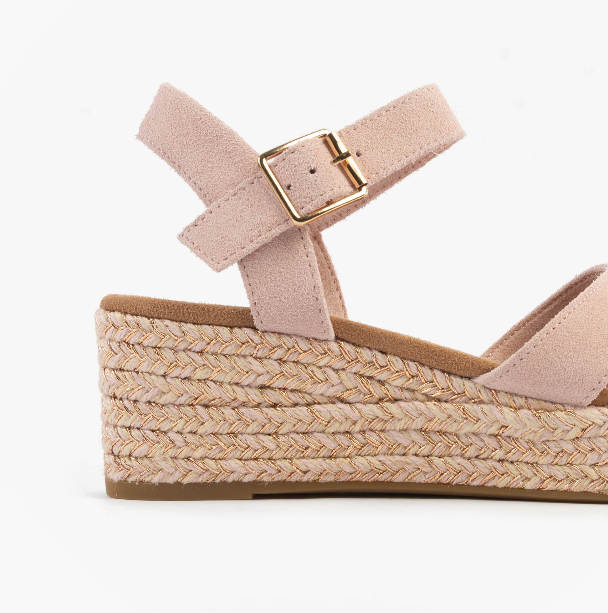 TOMS AUDREY Womens Sandals Pink side view showcasing suede upper, buckle closure, and block heel.