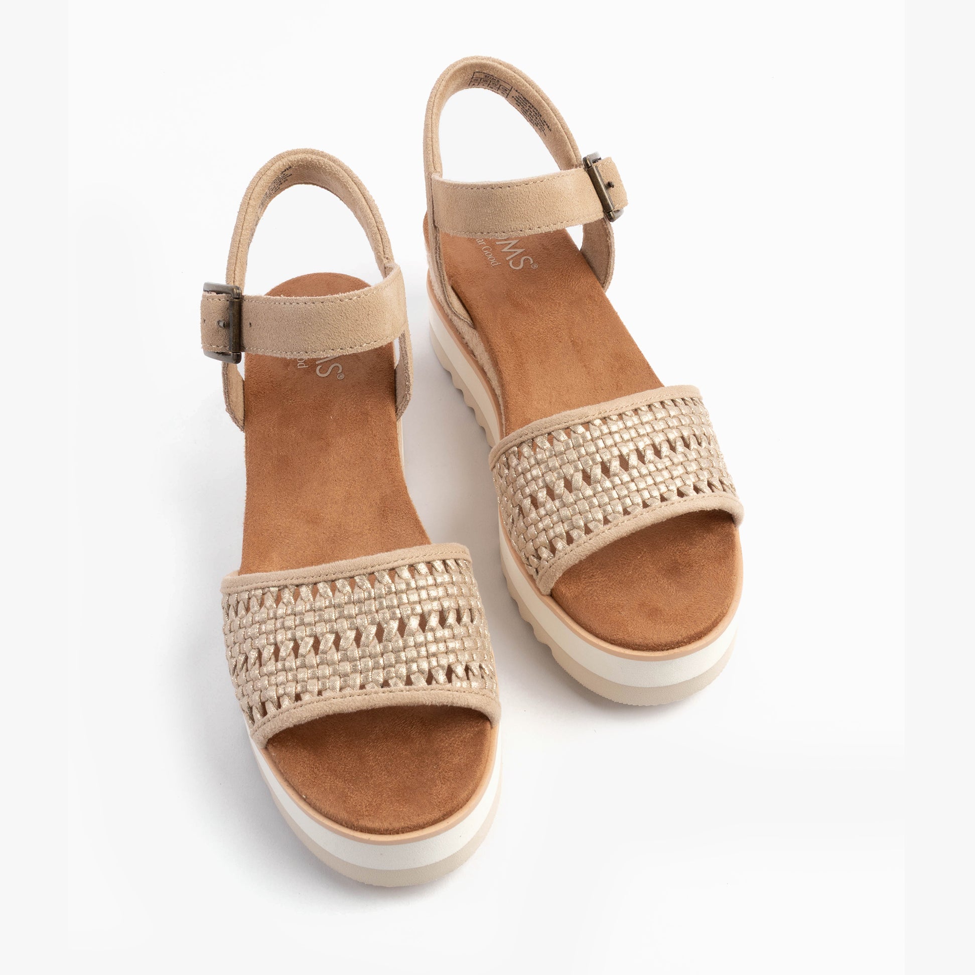 TOMS DIANA Womens Sandals Gold front view showing wedge heel and textured textile upper.