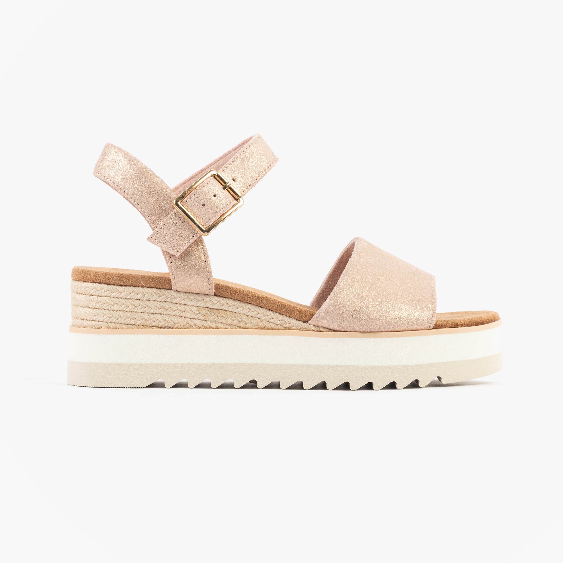 TOMS DIANA Womens Sandals Pink side view showing wedge heel and buckle detail