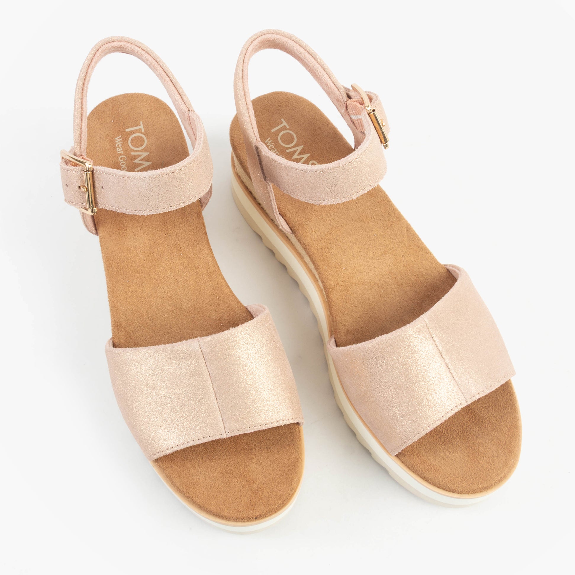 TOMS DIANA Womens Sandals Pink top view, featuring comfortable wedge design with buckle closure.