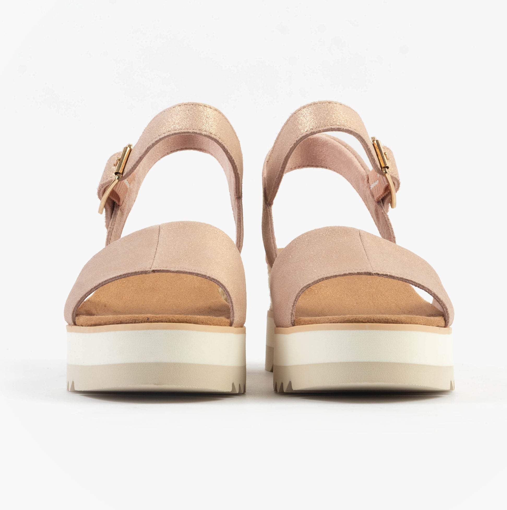 TOMS DIANA Womens Sandals Pink front view showcasing the stylish wedge design and elegant buckle detail.