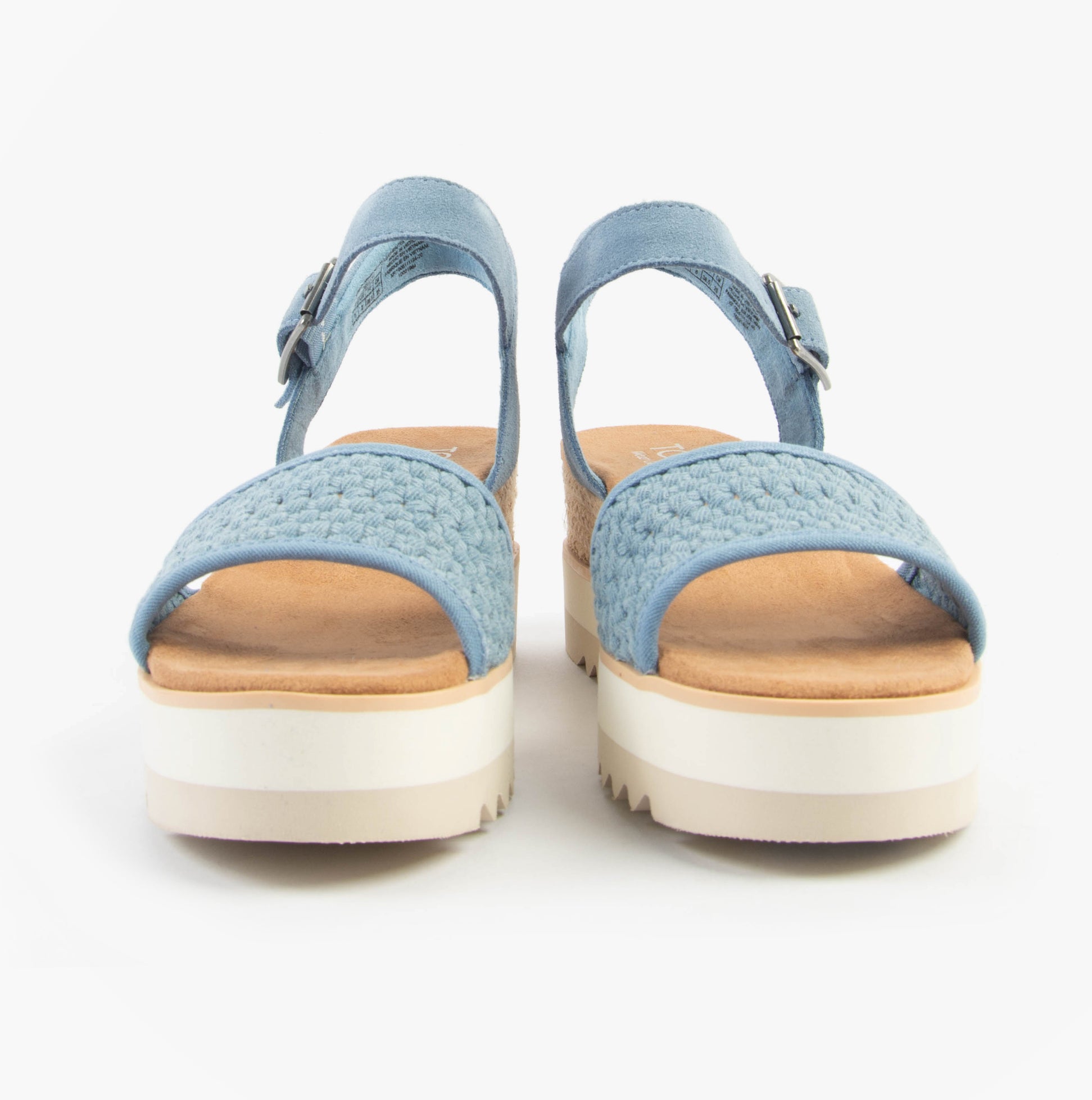 TOMS DIANA Womens Sandals Blue front view showcasing the stylish wedge design and buckle fastening.