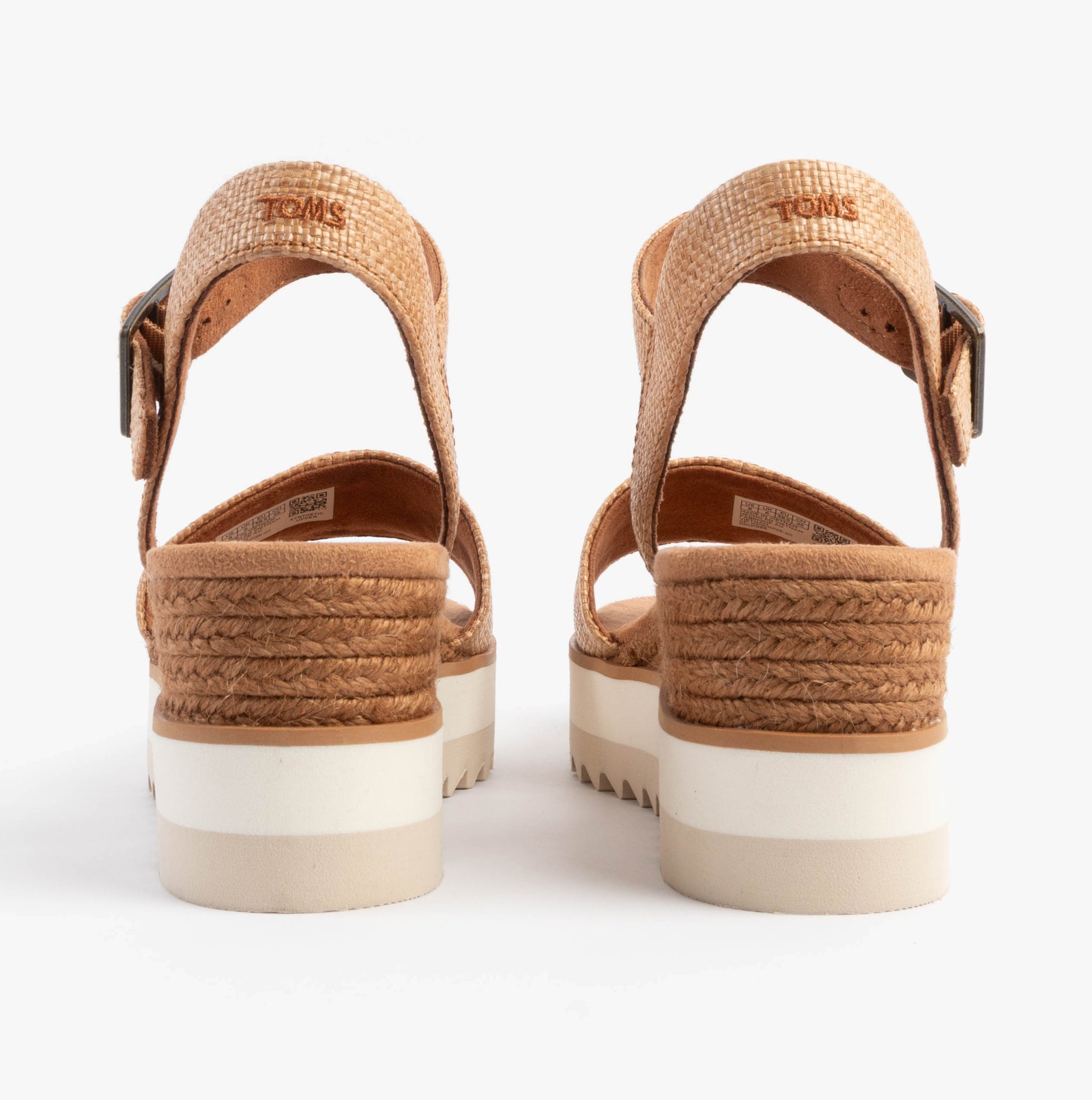 TOMS DIANA Womens Sandals Brown rear view showcasing the textured straps and wedge heel design