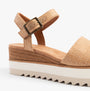 TOMS DIANA Womens Sandals Brown side view featuring wedge heel and buckle closure.