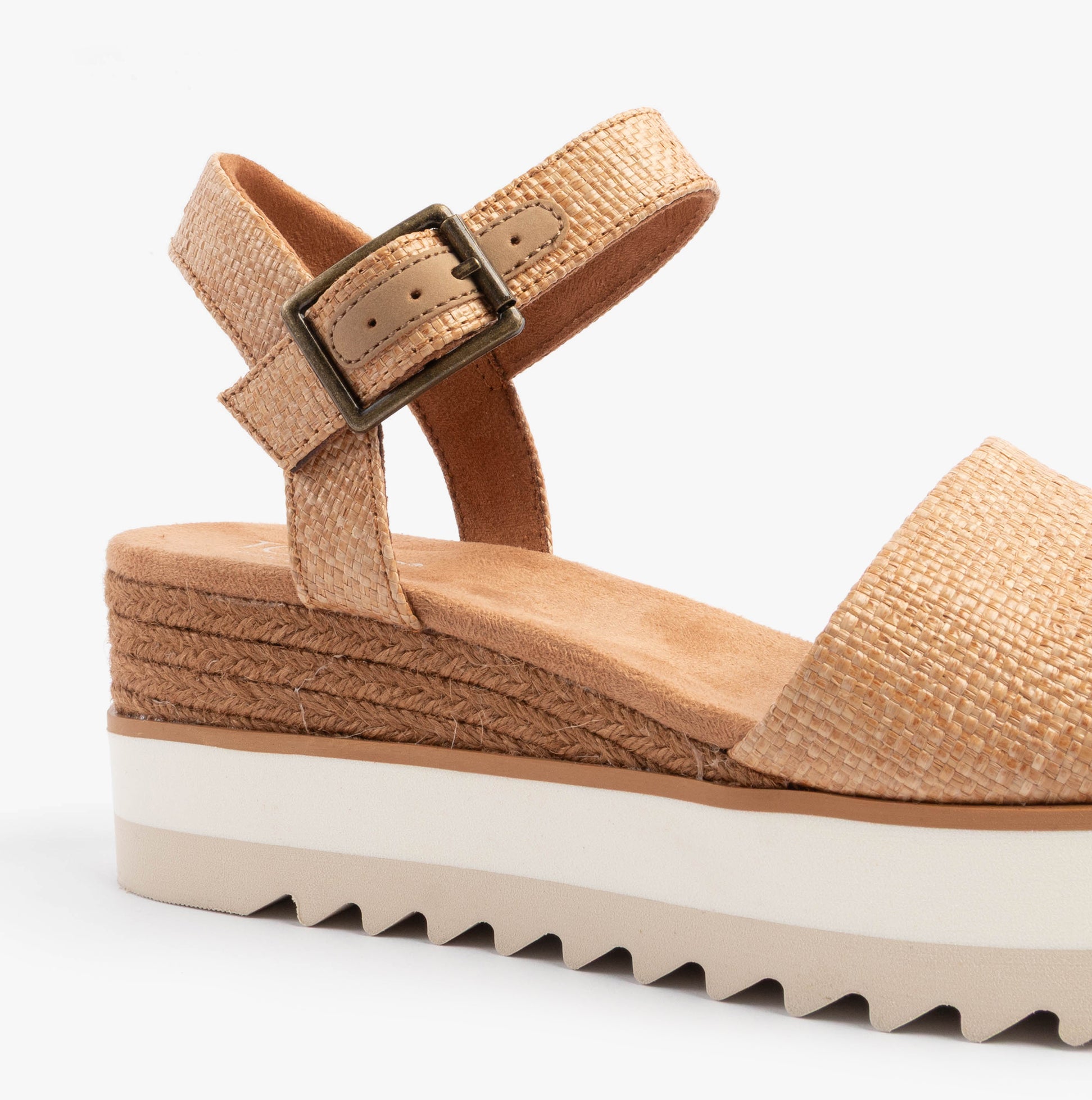 TOMS DIANA Womens Sandals Brown side view featuring wedge heel and buckle closure.
