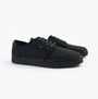 TOMS CARLO 2.0 Mens Trainers Black side view showing lace-up black canvas shoes with rubber sole.