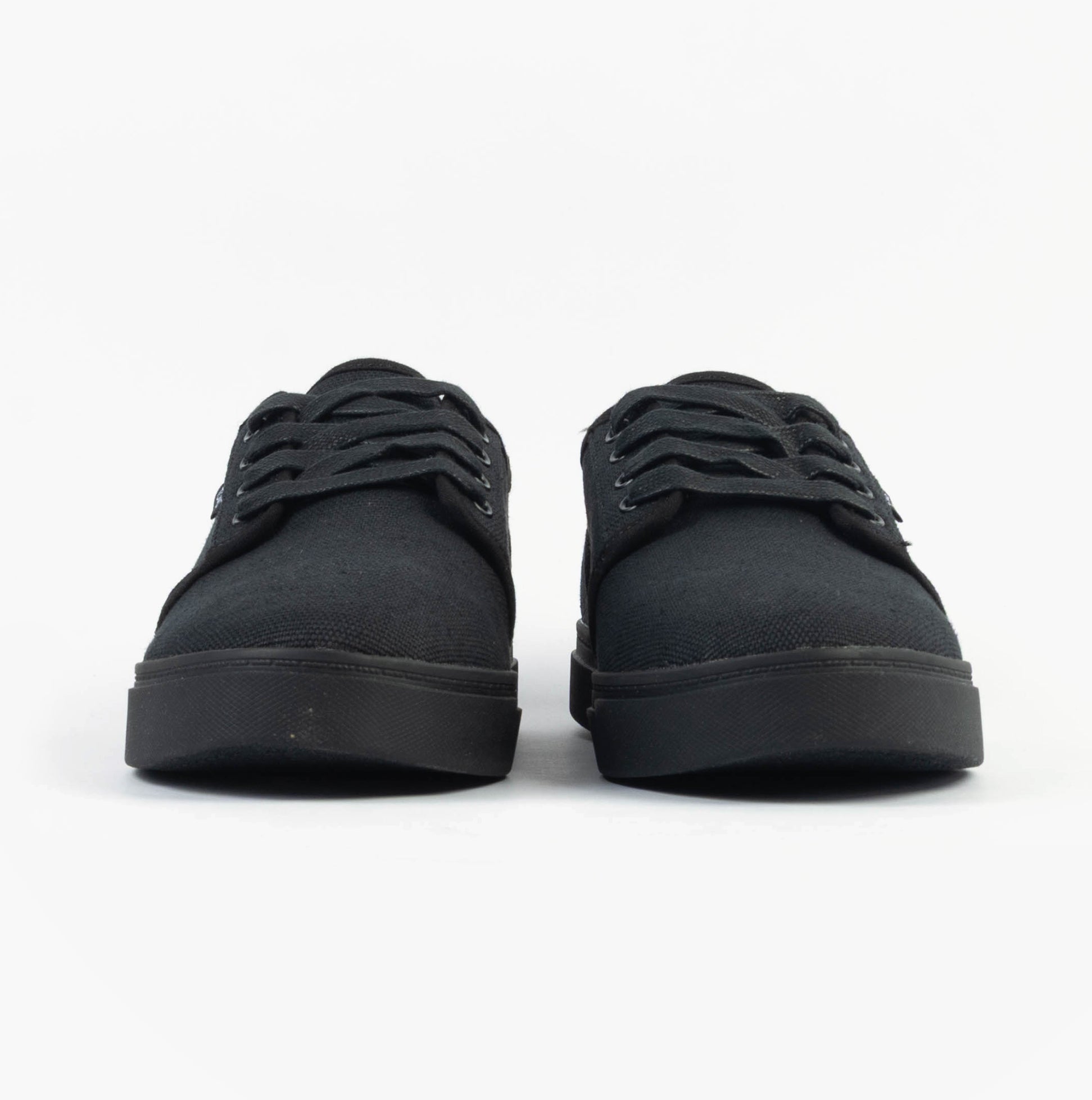TOMS CARLO 2.0 Mens Trainers Black front view with lace-up closure and round toe design.