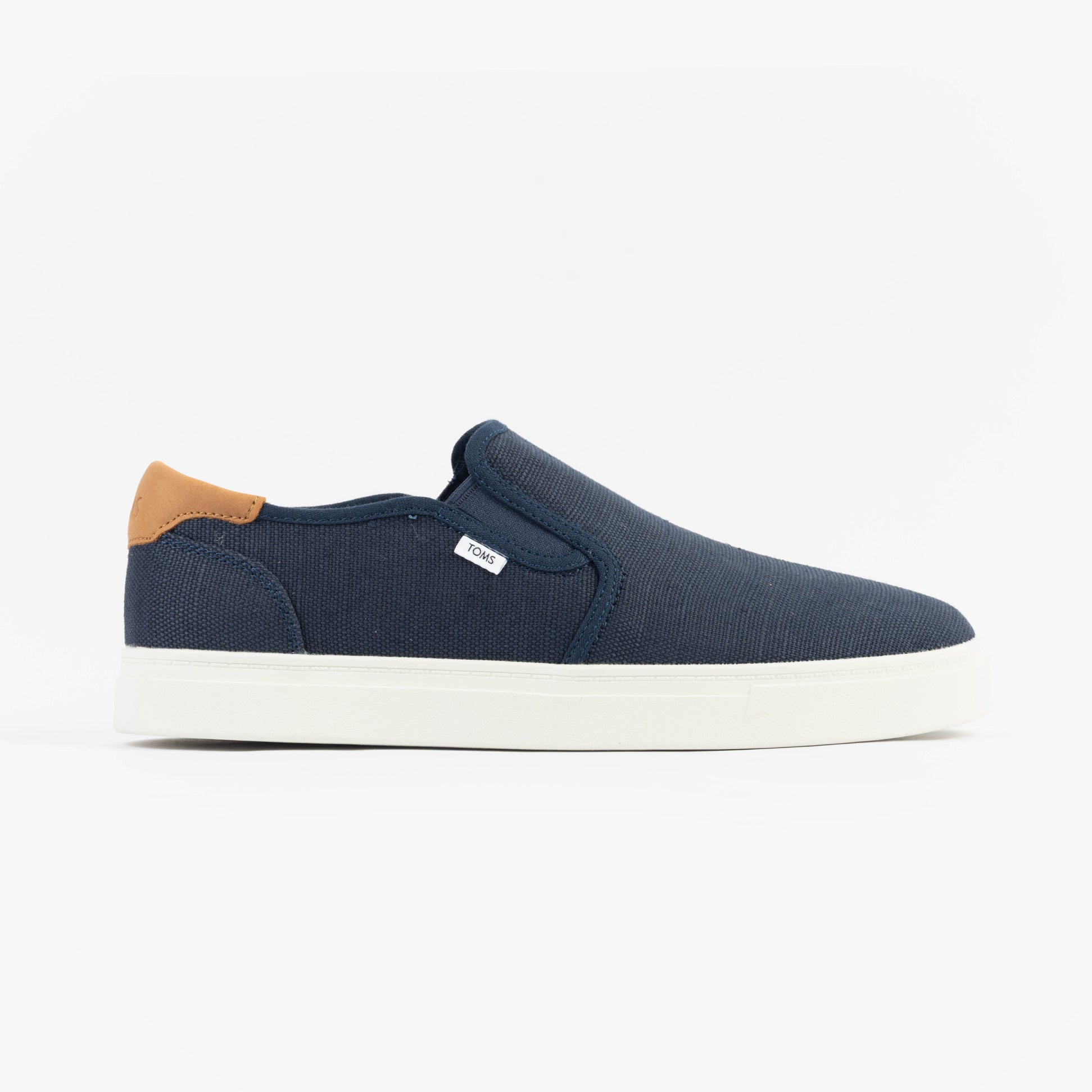 TOMS BAJA 2.0 Mens Trainers Navy side view showcasing canvas upper and slip-on design.