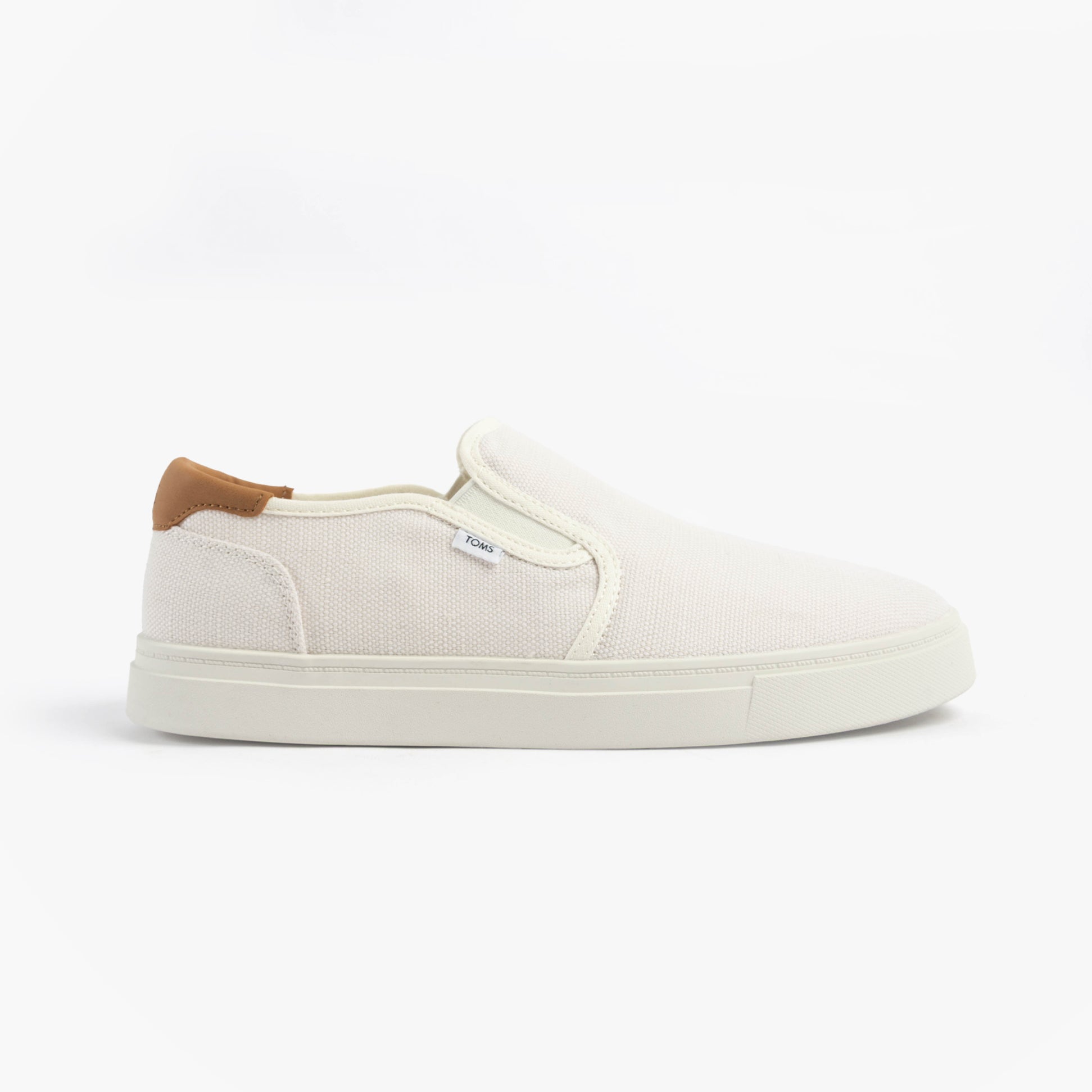 TOMS BAJA 2.0 Mens Trainers White side view showcasing canvas upper and rubber sole.