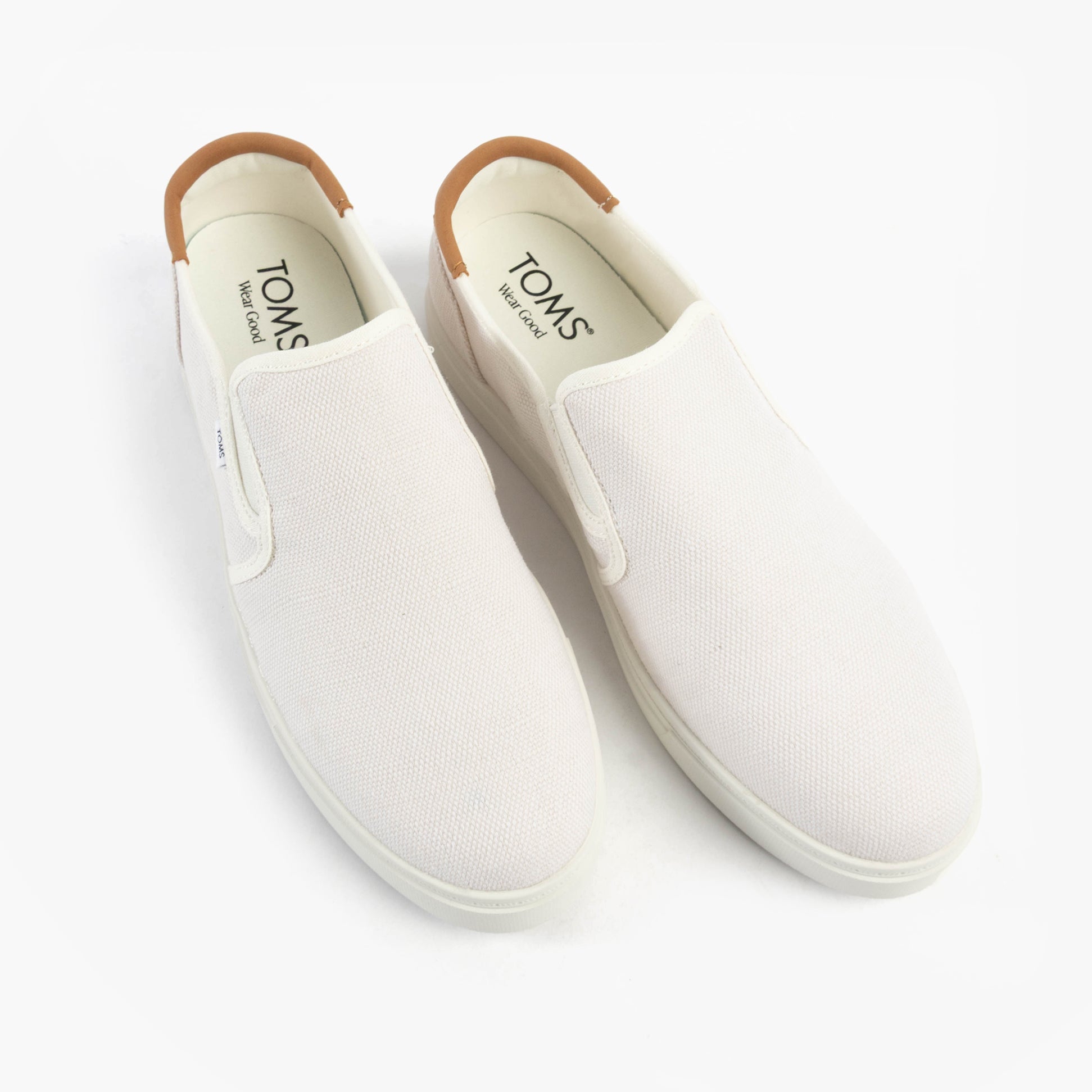 TOMS BAJA 2.0 Mens Trainers White top view showcasing slip-on canvas design and round toe