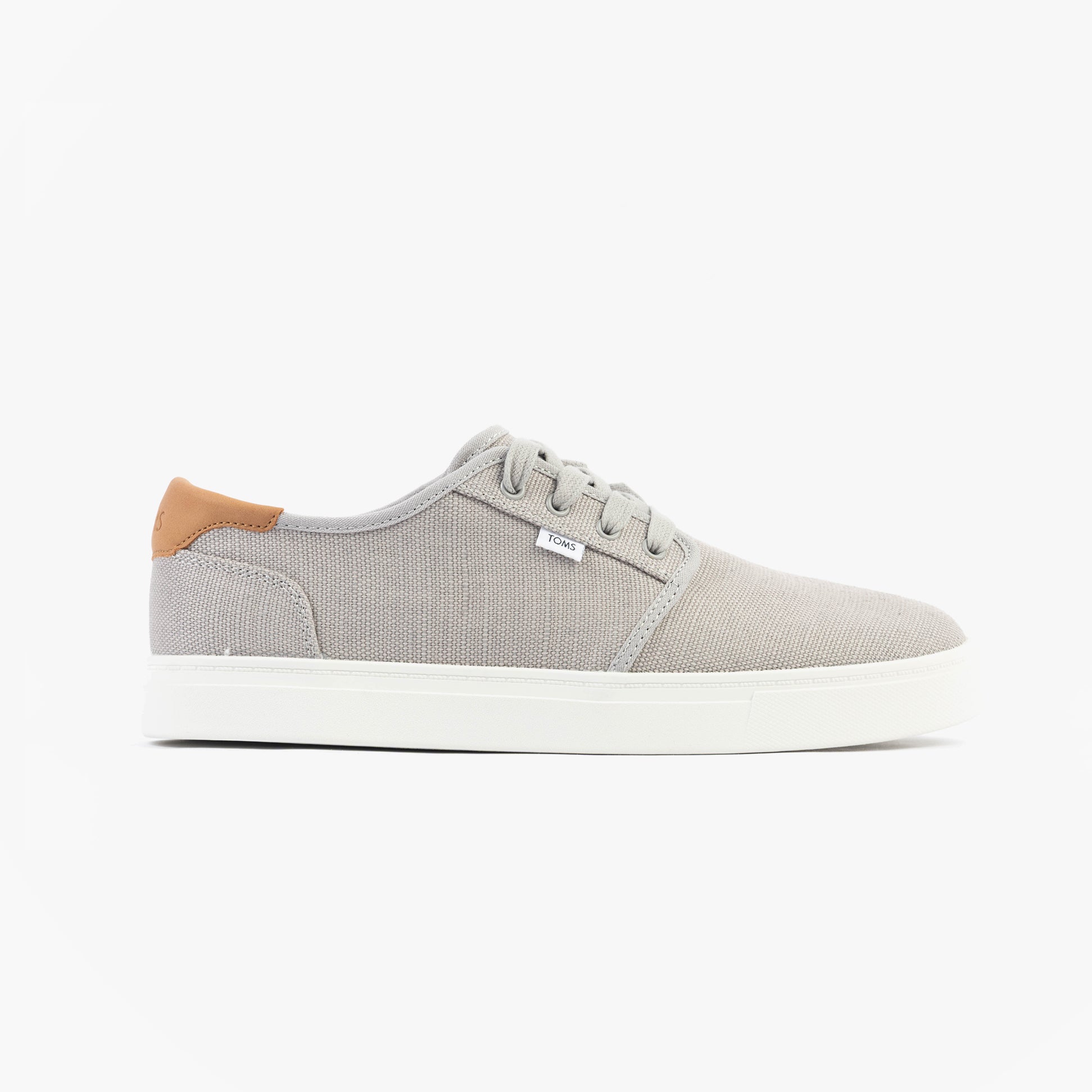 TOMS CARLO 2.0 Mens Trainers Grey side view showcasing canvas upper and lace-up design.