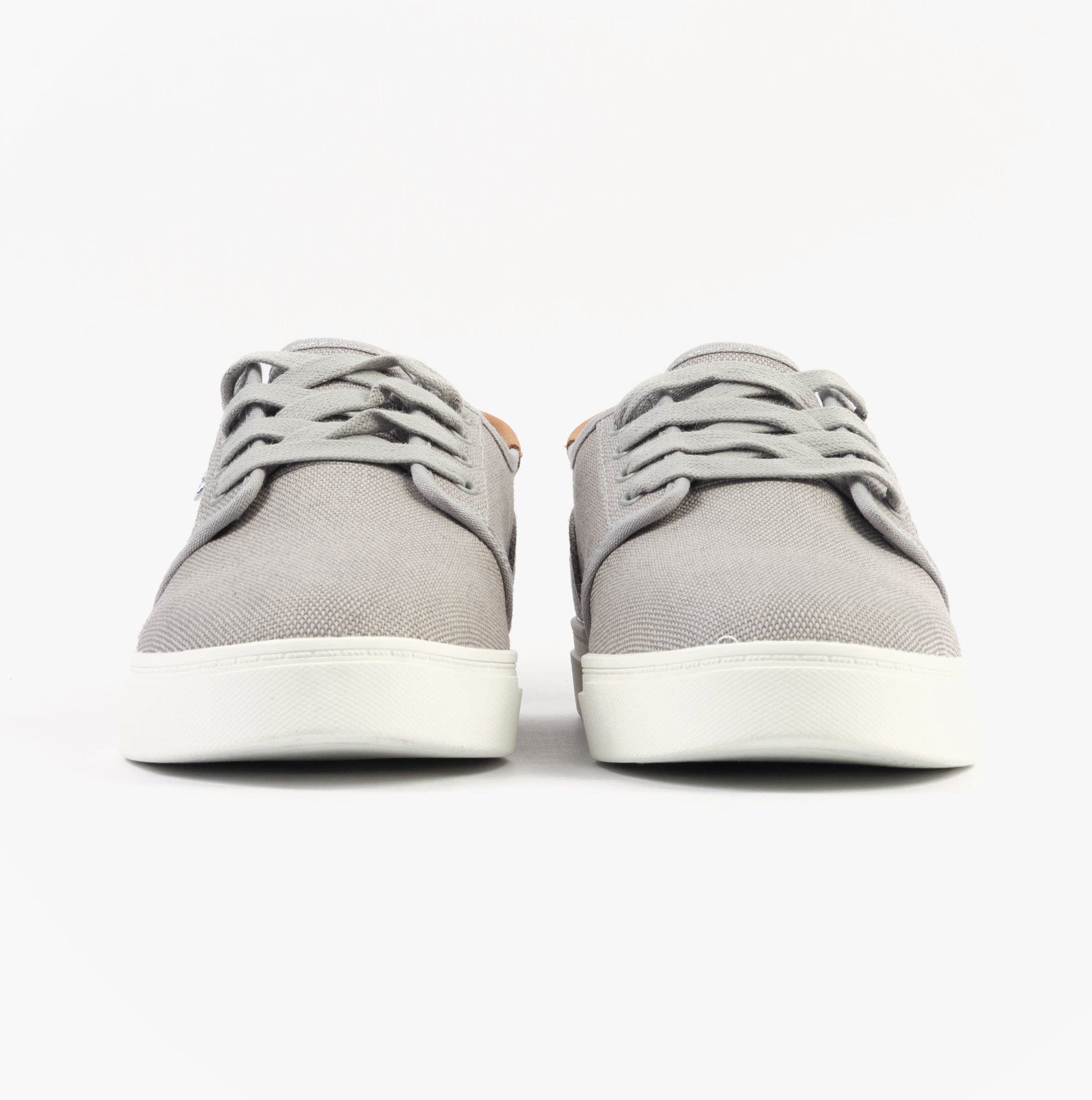 TOMS CARLO 2.0 Mens Trainers Grey front view showcasing lace-up design and canvas material.