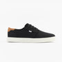 TOMS CARLO 2.0 Mens Trainers Black side view featuring black canvas upper and rubber sole.