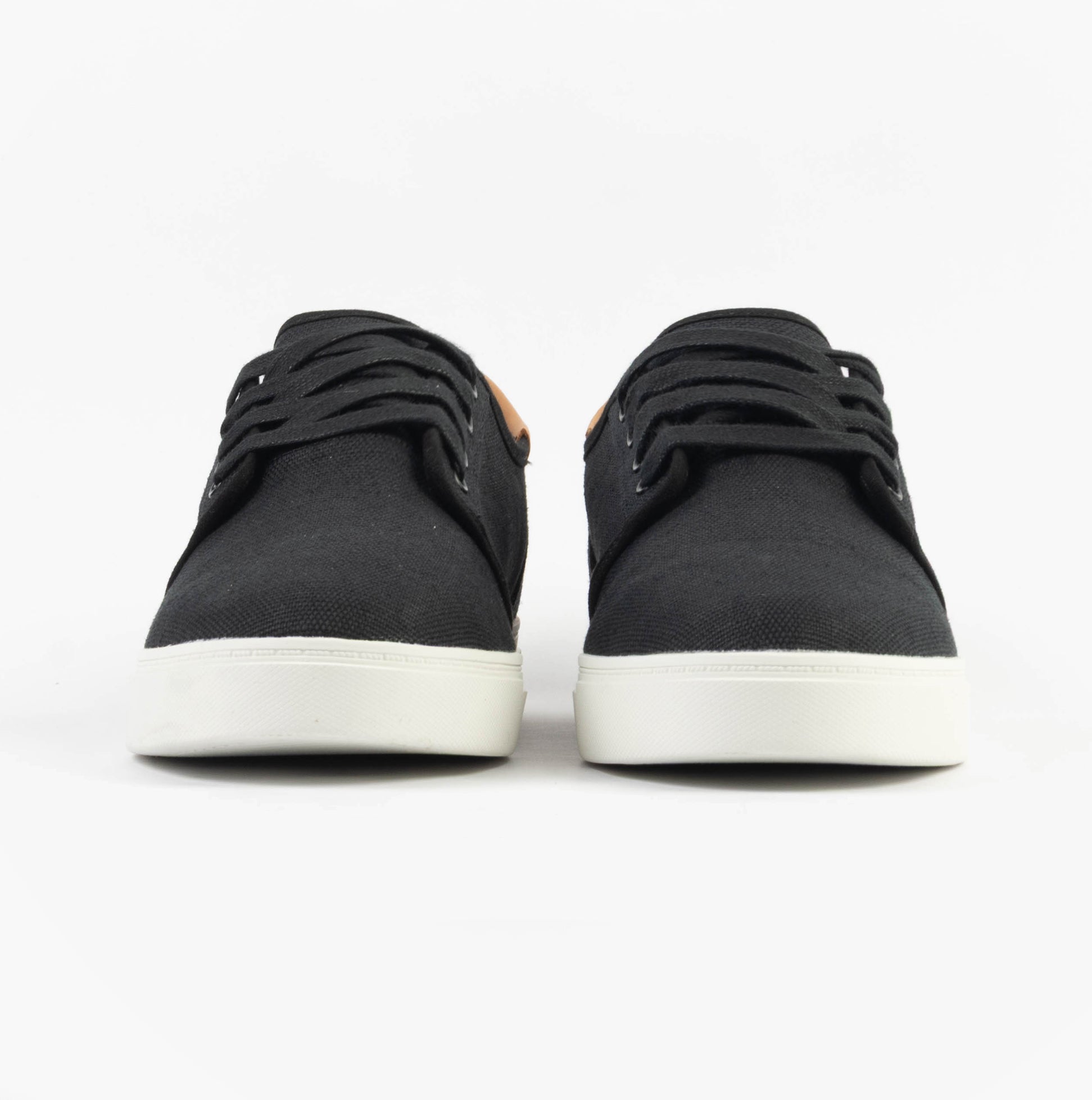 TOMS CARLO 2.0 Mens Trainers Black front view with lace-up fastening and low top design.