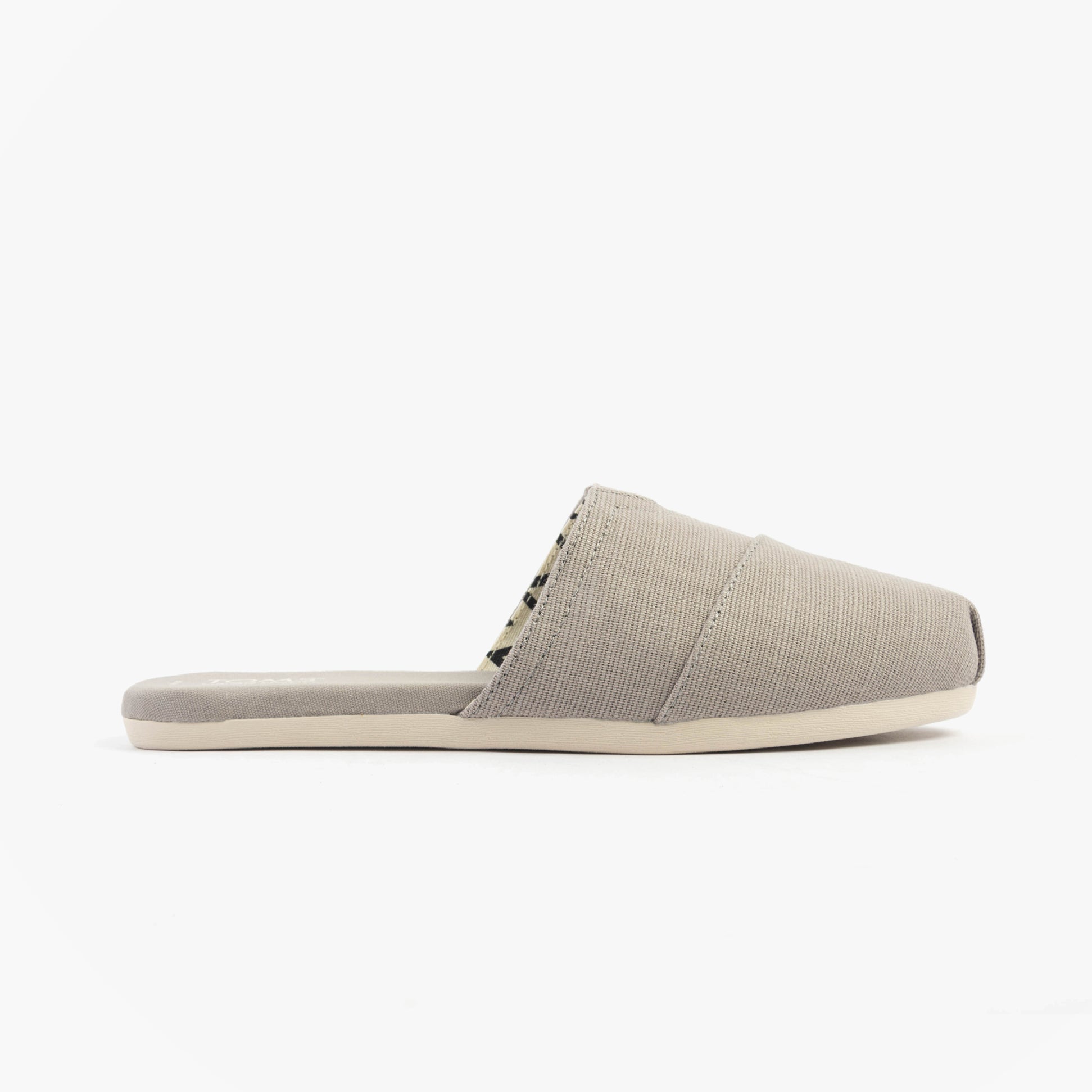 TOMS ALPARGATA MULE Womens Espadrille Grey side view showing textile upper and relaxed fit.