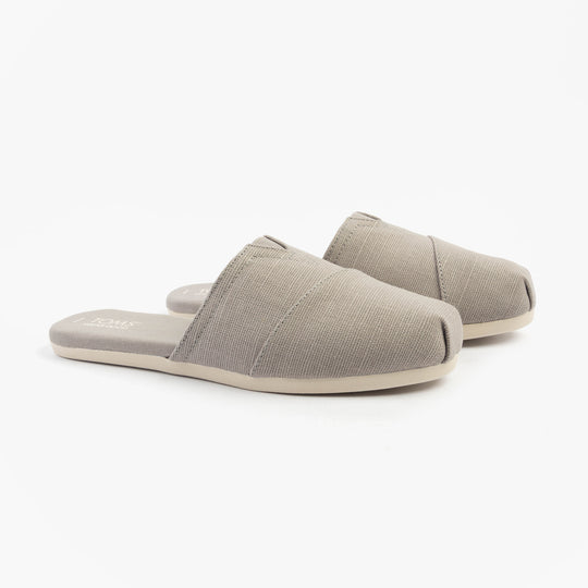 TOMS ALPARGATA MULE Womens Espadrille Grey side view of the lightweight slip-on shoes with a relaxed fit.