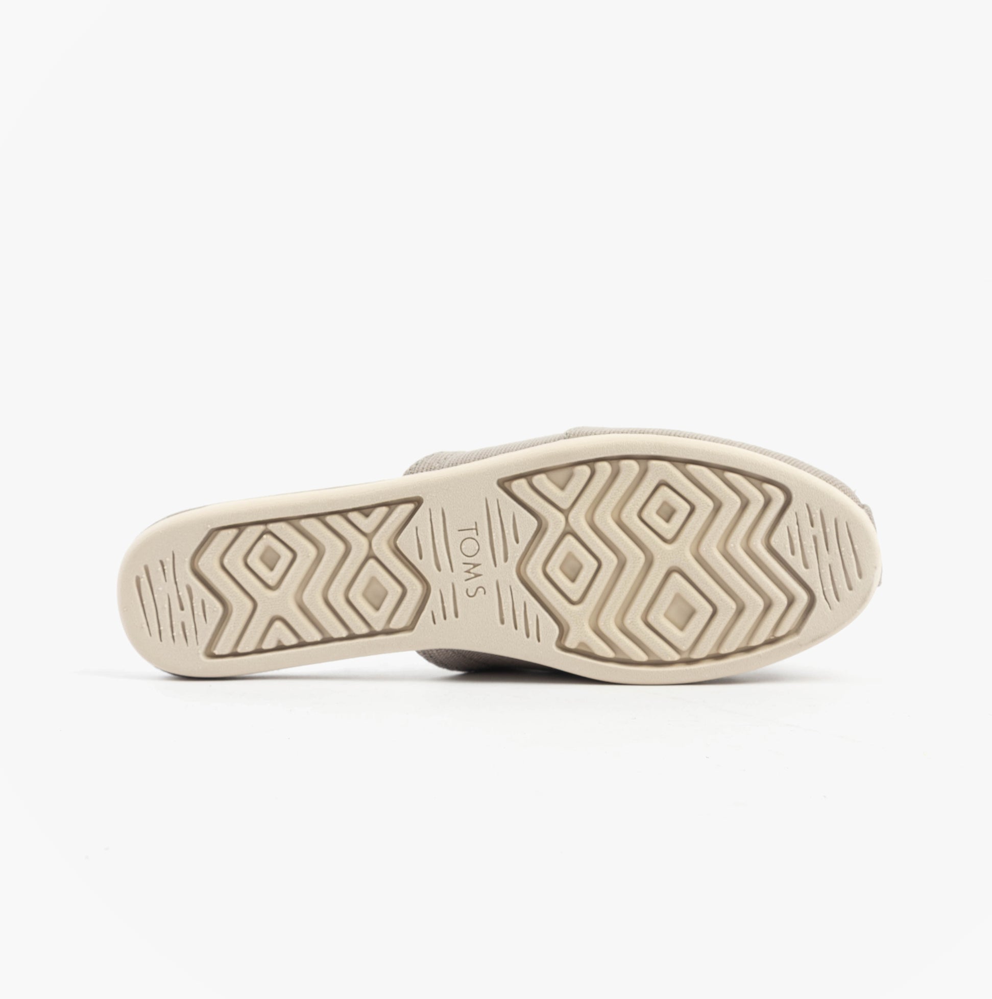 TOMS ALPARGATA MULE Womens Espadrille Grey underside view showcasing the rubber sole and textured pattern.
