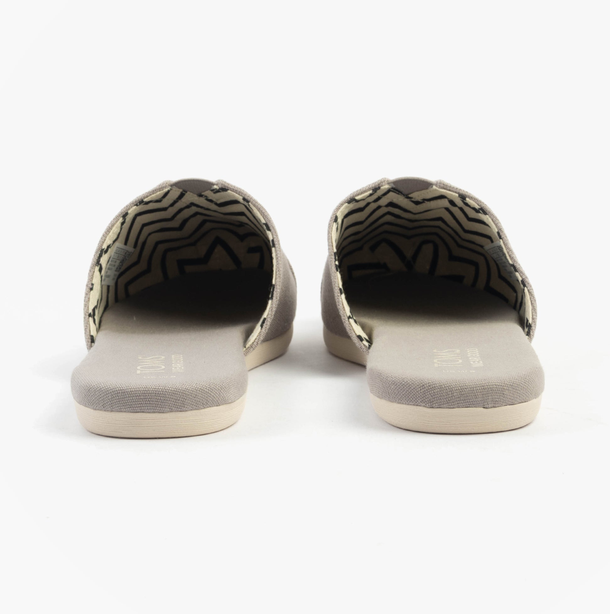 TOMS ALPARGATA MULE Womens Espadrille Grey back view showing slip-on design and cushioned footbed.