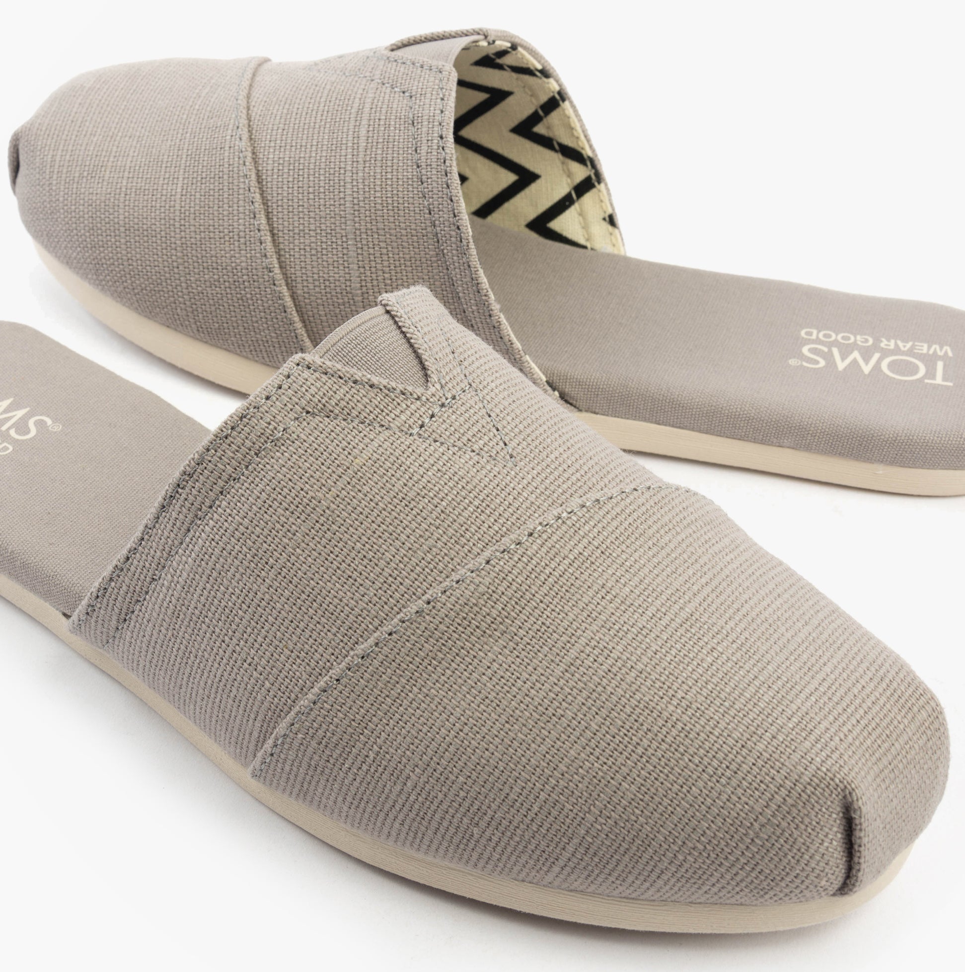 TOMS ALPARGATA MULE Womens Espadrille Grey slip-on side view with textile upper and round toe shape