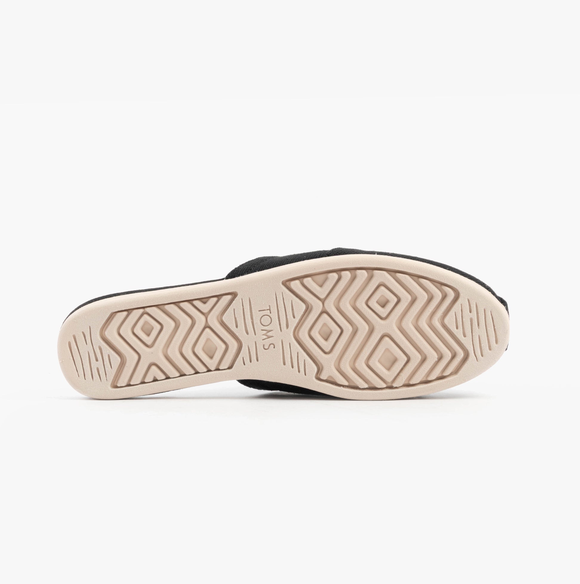 TOMS ALPARGATA MULE Womens Espadrille Black bottom view showcasing the rubber sole design and texture.