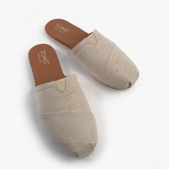 TOMS ALPARGATA MULE Womens Espadrille Natural detail view showing beige textile upper and slip-on design.