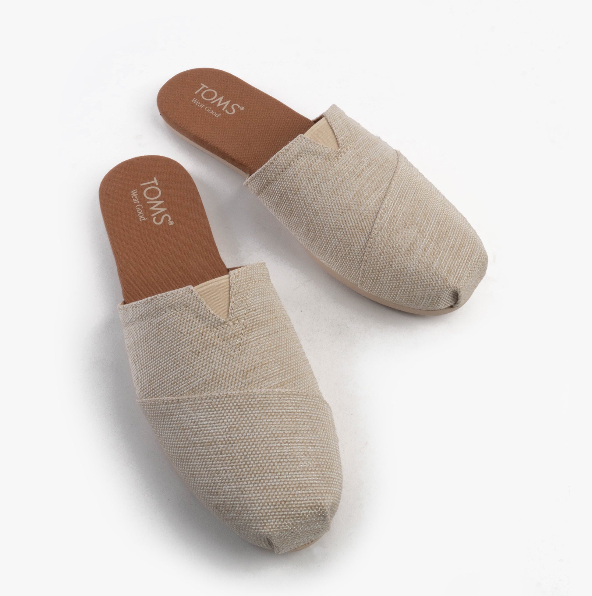 TOMS ALPARGATA MULE Womens Espadrille Natural detail view showing beige textile upper and slip-on design.