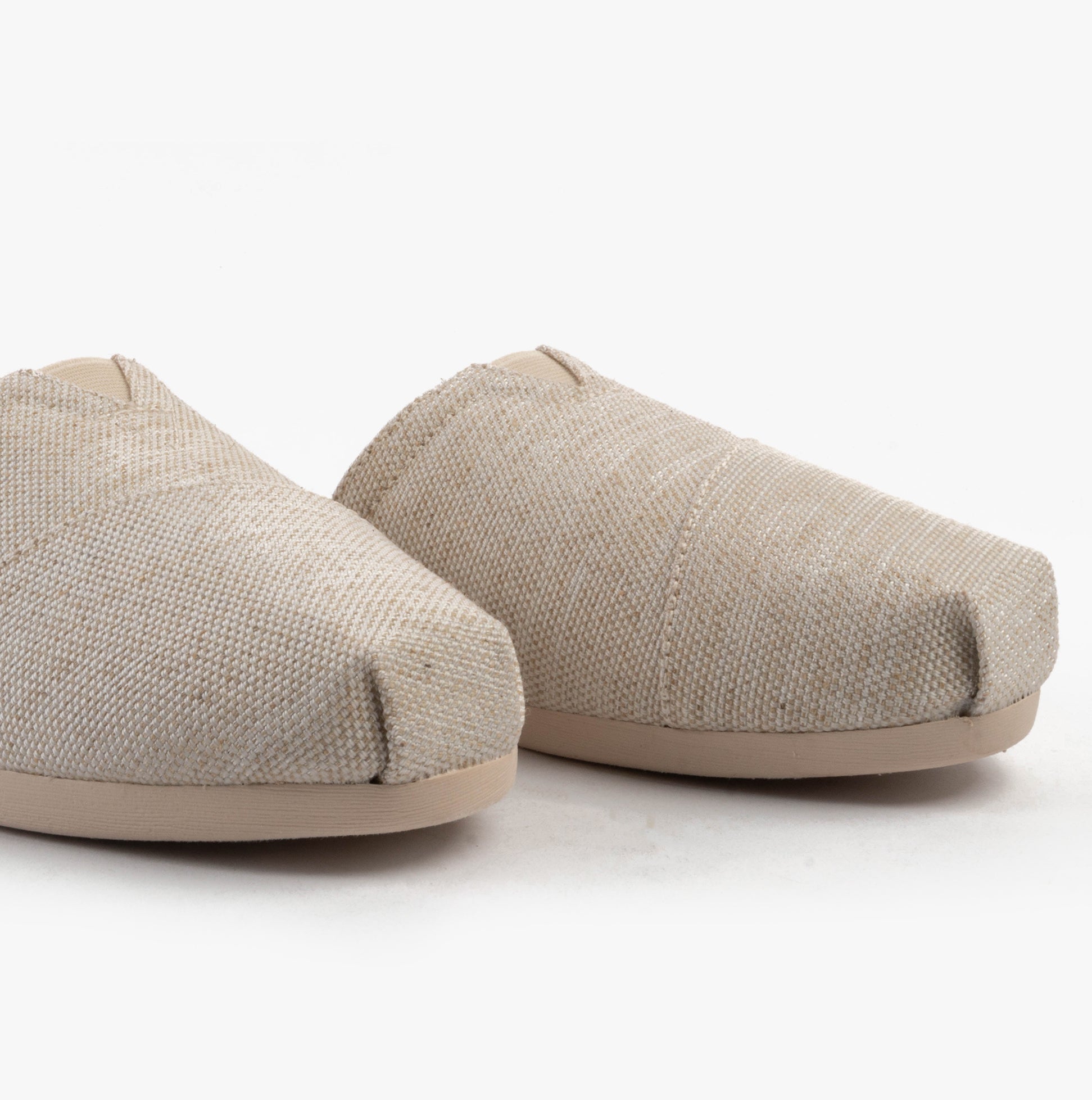 TOMS ALPARGATA MULE Womens Espadrille Natural close-up side view of textured fabric and round toe.