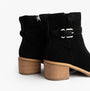 TOMS HAILEY BUCKLE Womens Ankle Boots Black side view showing buckle detail and heel.
