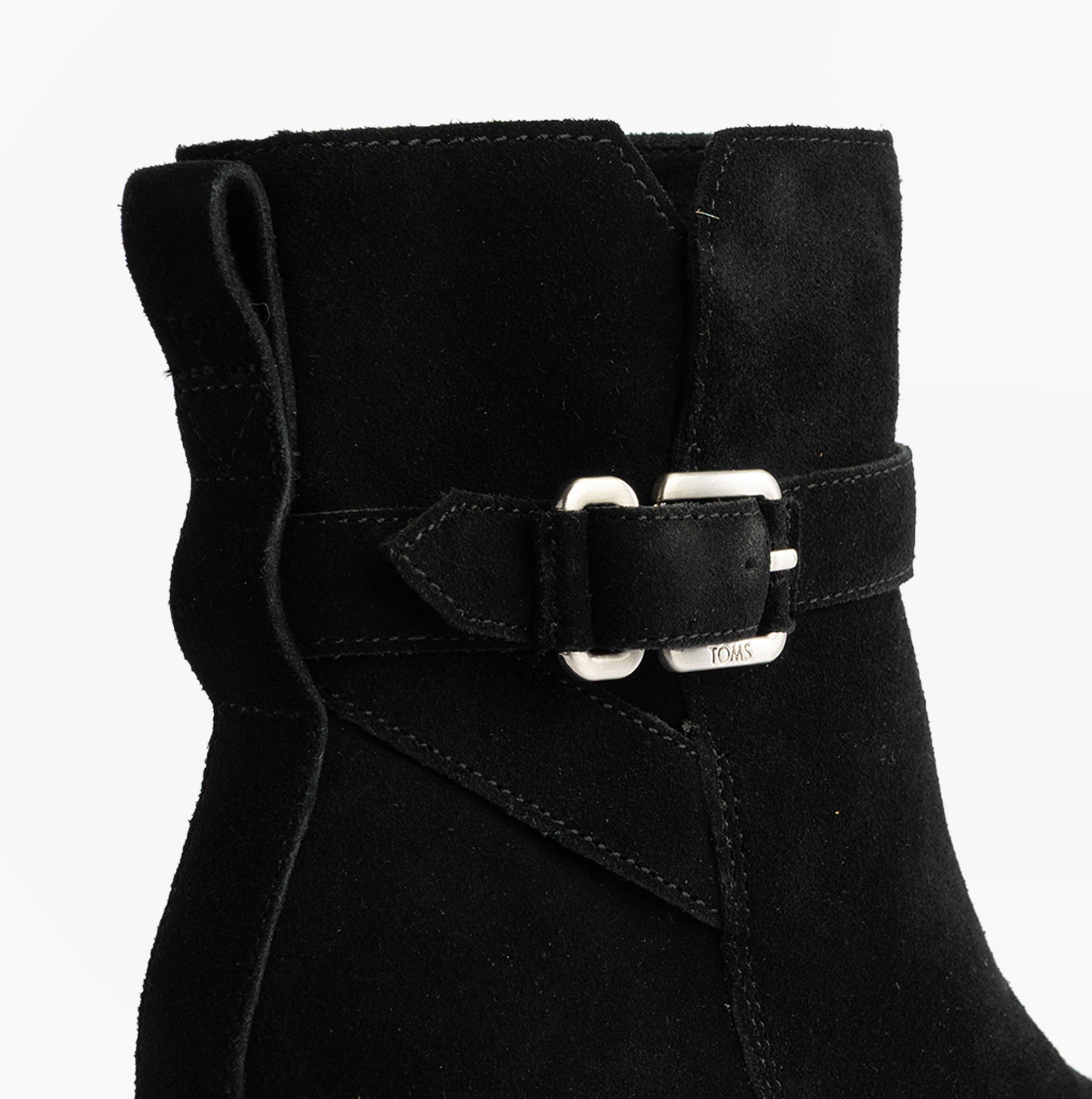TOMS HAILEY BUCKLE Womens Ankle Boots Black detail view highlighting the buckle and upper material.