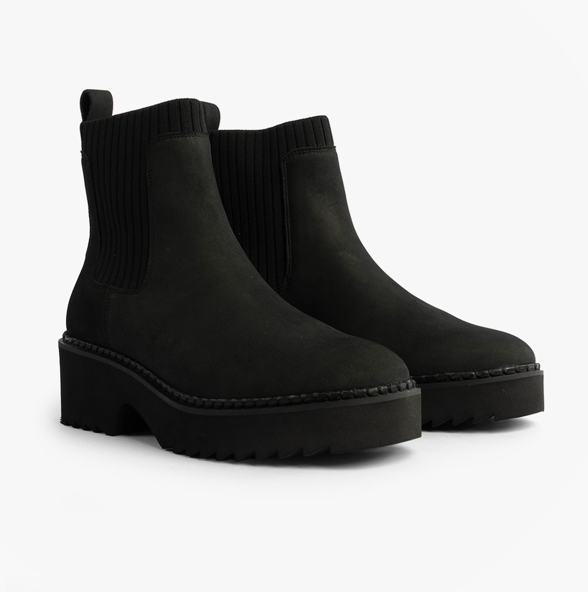 TOMS MILLIE Womens Ankle Boots Black side view, Chelsea boot style, leather upper, comfort pull-on design.