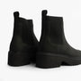 TOMS MILLIE Womens Ankle Boots Black, back view showing elastic panels and chunky sole.