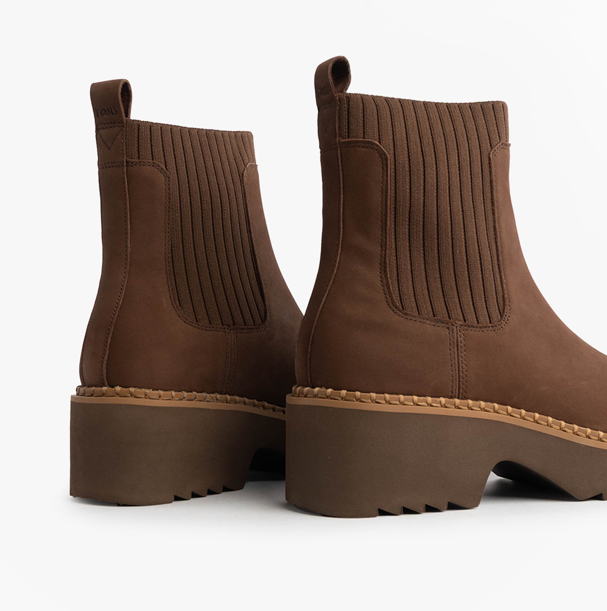 TOMS MILLIE Womens Ankle Boots Dark Brown rear view showing stitched detailing and chunky sole.