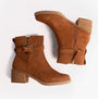 TOMS HAILEY BUCKLE Womens Ankle Boots Brown top view showcasing zip closure and buckle detail.