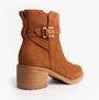 TOMS HAILEY BUCKLE Womens Ankle Boots Brown side view showing buckle detail and brown synthetic upper.