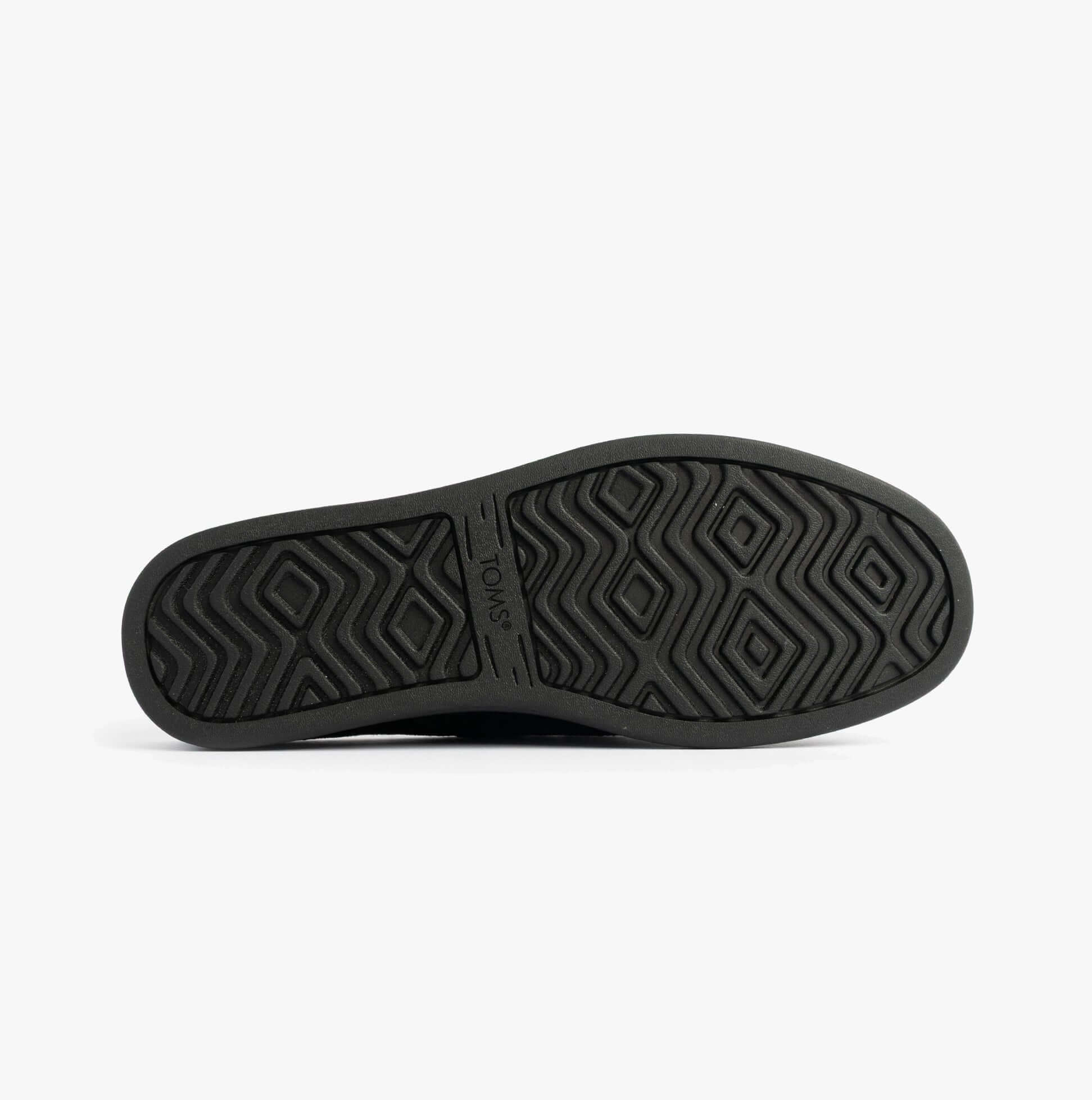 TOMS ALONSO MULE Mens Faux Shearling Lined Slippers Black bottom view featuring rubber sole with patterned texture.