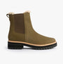 TOMS BENNET Womens Ankle Boots Olive side view showcasing Chelsea style and round toe with rubber sole.
