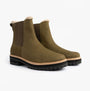 TOMS BENNET Womens Ankle Boots Olive side view showing Chelsea style, synthetic upper, and rubber sole.