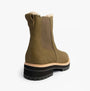 TOMS BENNET Womens Ankle Boots Olive rear view showcasing Chelsea boot style with synthetic upper and durable rubber sole.