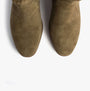 TOMS DELILAH Womens Ankle Boots Olive top view showcasing the soft suede upper and round toe design.