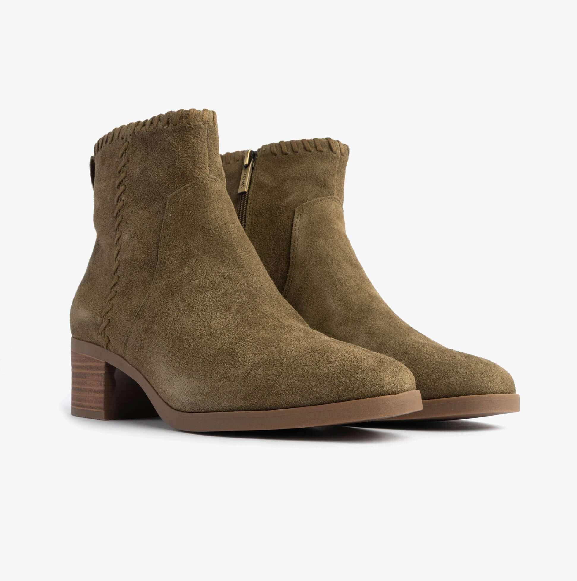 TOMS DELILAH Womens Ankle Boots Olive side view showcasing stylish Chelsea boot design.