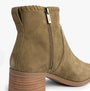 TOMS DELILAH Womens Ankle Boots Olive side view showcasing zip closure and suede texture