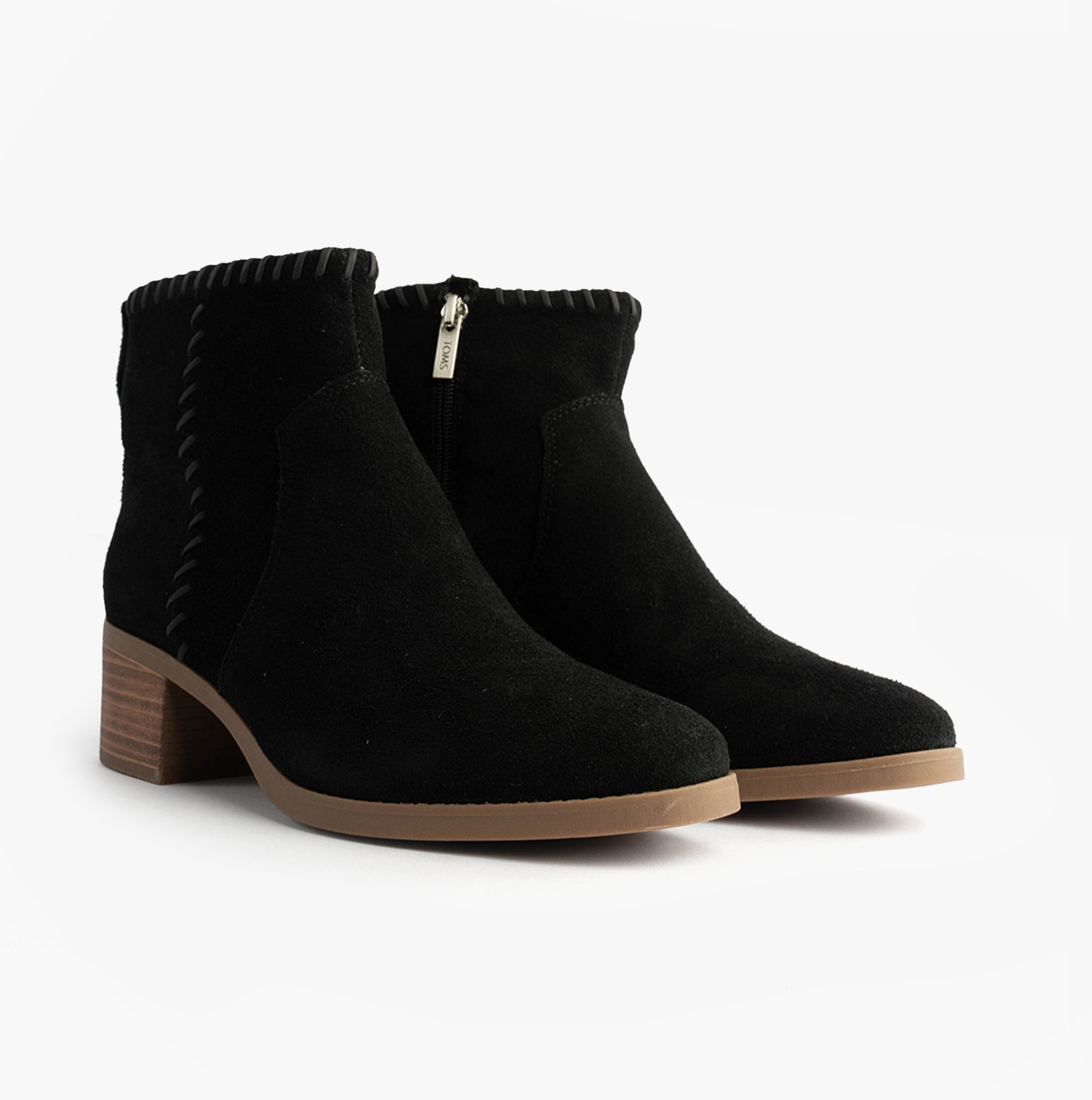TOMS DELILAH Womens Ankle Boots Black side view showing zip closure and textured collar.