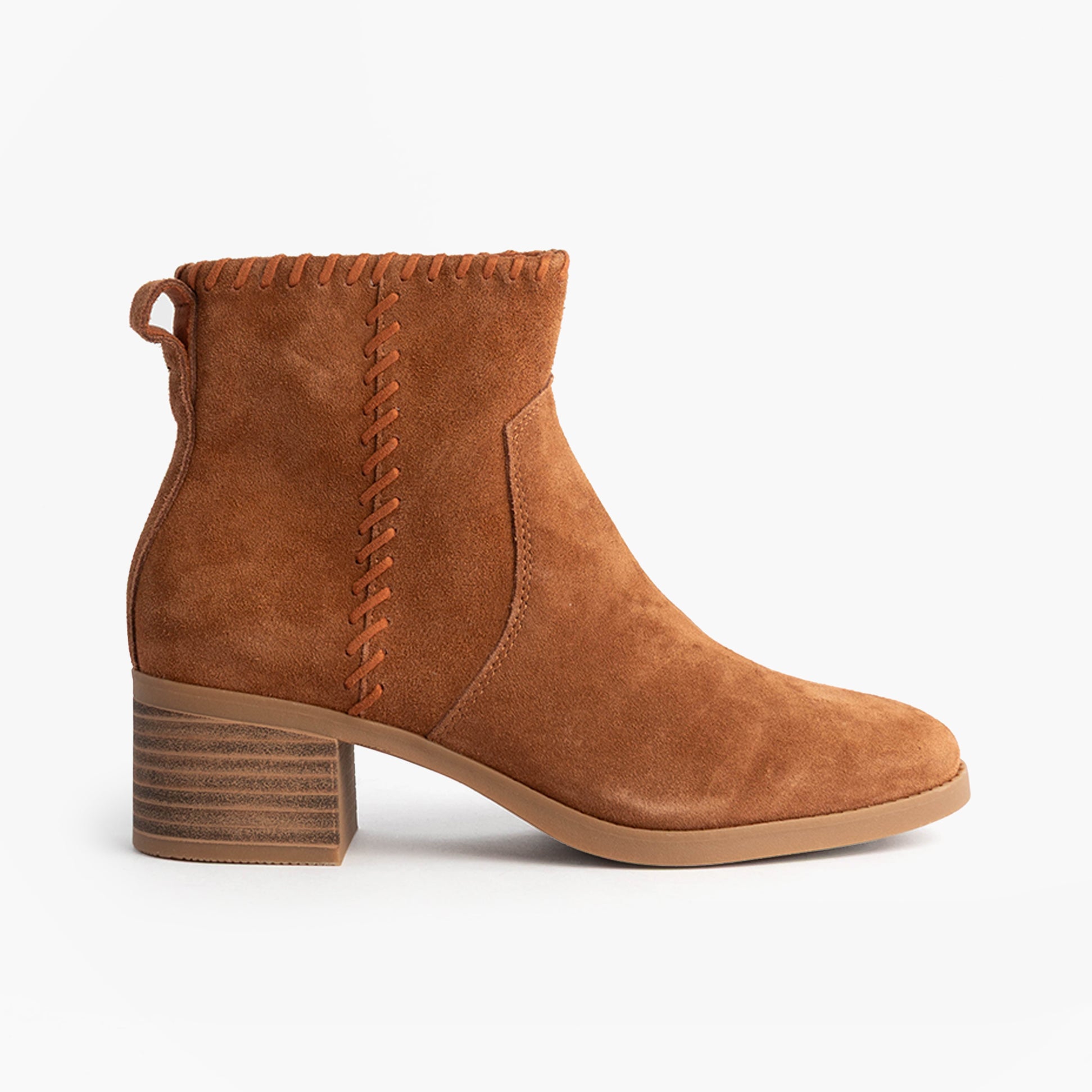 TOMS DELILAH Womens Ankle Boots Brown side view showcasing stylish Chelsea boot design and comfortable suede material.