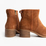 TOMS DELILAH Womens Ankle Boots Brown side view showcasing the suede texture and zip closure detail.