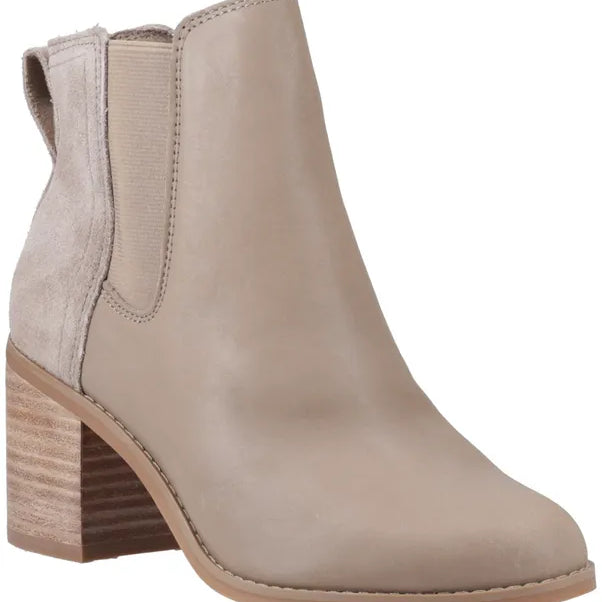 TOMS EVELYN Womens Boots Natural side view showing leather upper and block heel design.
